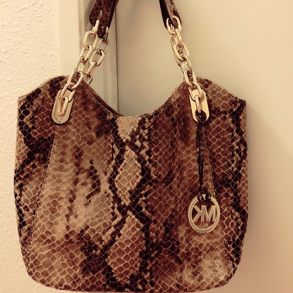 Handbags - Michael Kors snakeskin bag unique chain design